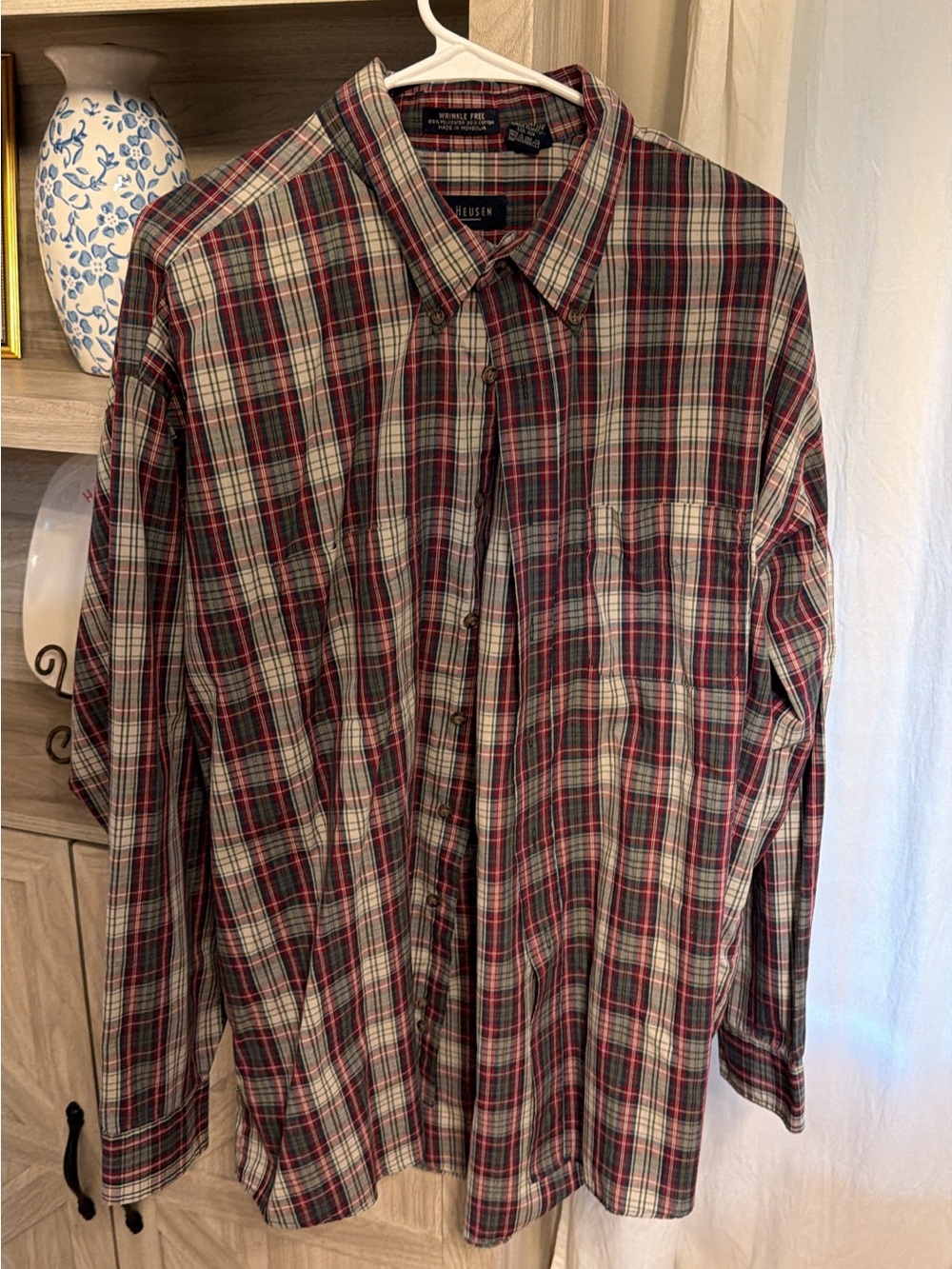 Van Heusen Men’s Plaid Button-Down Shirt - Red, Black, White
